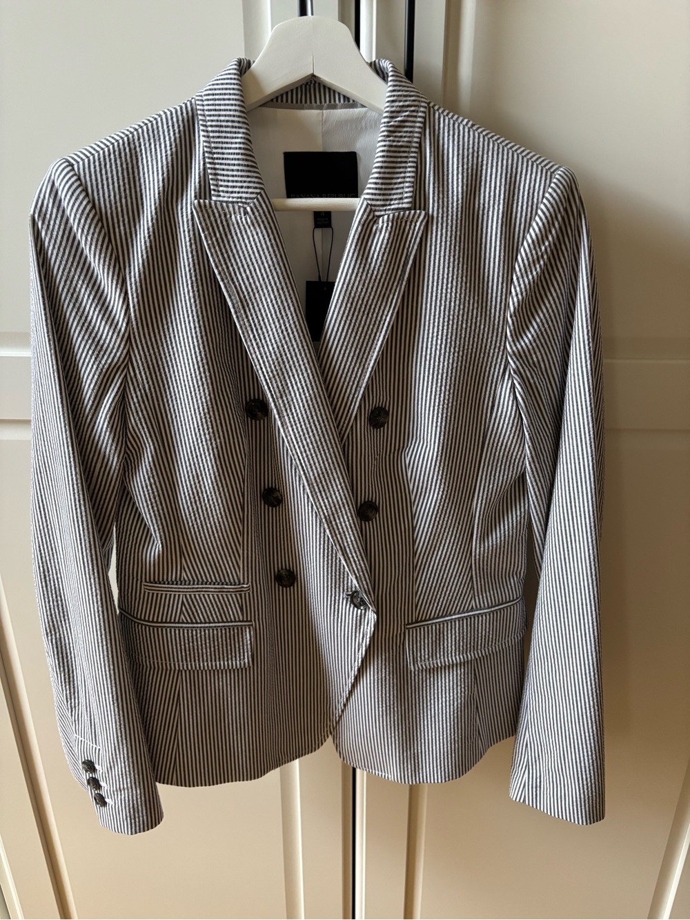 Banana Republic Black & White Pinstripe Double-Breasted Blazer